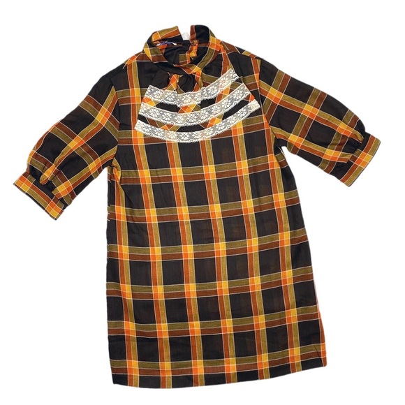 Vintage Sears Girls (SZ 10) Fall Orange & Brown Plaid Preppy Dress - Picture 1 of 8